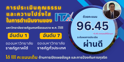 การประเมินคุณธรรมและความโปร่งใสในการดำเนินงานของ ITA มหาวิทยาลัยราชภัฎนครศรีธรรมราช พ.ศ. 2568 ด้วยคะแนน 96.45